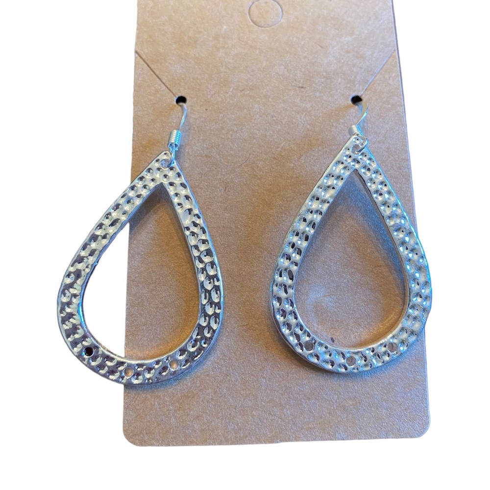 Hammered Metal Hollow Teardrop Drop Earrings
